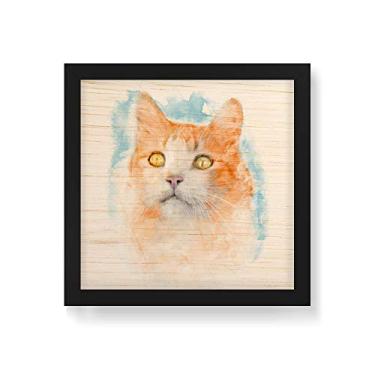 Imagem de Arte Maníacos Quadro Decorativo em Madeira Gato Aquarela - 30x30cm (Moldura caixa em laca preta)