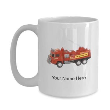 Imagem de Caneca de café personalizada de caminhão de fogo vermelho para caminhão de fogo vermelho, ideia de brinquedo para meninos e meninas amam - Caneca de café de 425 g