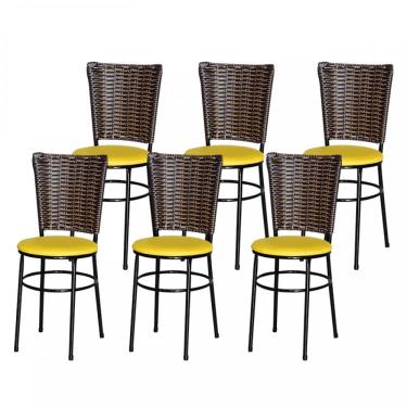 Imagem de Kit 6 Cadeiras Pretas Para Cozinha Hawai Assento Amarelo