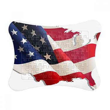 Imagem de Enfeite de quebra-cabeça com mapa da bandeira dos Estados Unidos com estrelas e listras