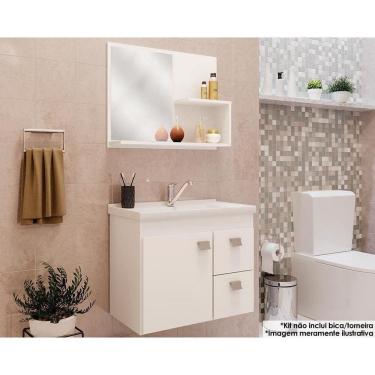 Imagem de Conjunto de Banheiro Balcão Suspenso c/Cuba e Armário c/ Espelho Hortência Isa 55cm cor Branco - MGM
