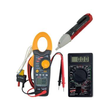 Imagem de Kit Alicate Volt Amperímetro Digital Va-350 Corrente Rms Multímetro Diodo Hfe Md-300 Detector Tensão Tv-600 Portátil