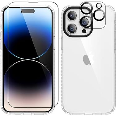 Imagem de ROYBENS Capa transparente para iPhone 15 Pro, capa de telefone com protetor de tela de vidro + acessórios protetores de lente de câmera para mulheres e homens, capa protetora fina de silicone fofa para 15 Pro de 6,1 polegadas, cristal