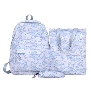 Imagem de Conjunto de mochila Hello Kitty Sanrio 3pcs, bolsa de ombro Kuromi Tote, mochila casual ao ar livre com saco de lápis (Cinnamoroll)