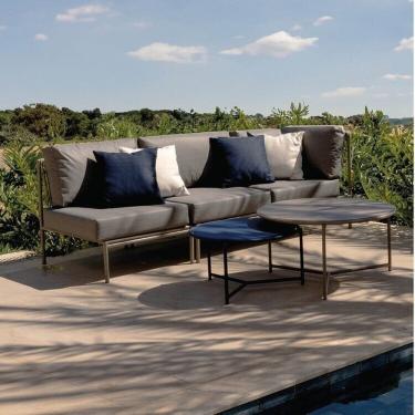 Imagem de Conjunto Jardim 1 Chaise 1 Sofá 70cm 1 Mesa Baixa 1 Mesa Centro Alta Refúgio Cabecasa Madeiramadeira Champanhe/Cinza Mesclado