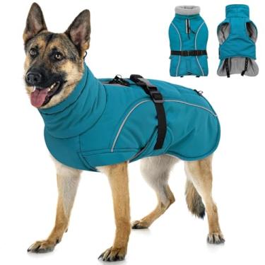 Imagem de Queenmore Casaco de cachorro XXL, jaqueta de inverno para cães grandes, roupa de neve impermeável e inchada, forro de lã refletivo ajustável, parca de enchimento quente para clima frio, azul 3GG