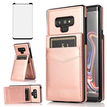 Imagem de Capa de telefone para Samsung Galaxy Note 9 com protetor de tela de vidro temperado e porta-cartão de crédito capa carteira suporte de couro acessórios celulares galáxias Note9 Gaxaly Glaxay Not S9 capas femininas ouro rosa
