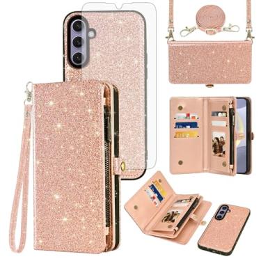 Imagem de Asuwish Capa de celular para Samsung Galaxy S24 Plus S24+ 5G carteira com zíper destacável com protetor de tela de vidro temperado alça de pulso flip compartimento para cartão S24plus 24S + S 24 24+