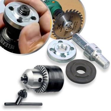 Imagem de Kit Mandril com Chave 1/2 Rosca 1,5-13mm + Haste Eixo Suporte Adaptado