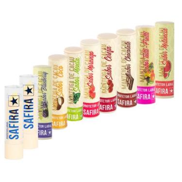 Imagem de Kit 10 Protetores Labiais Manteiga De Cacau Sabores Safira - SAFIRA CO