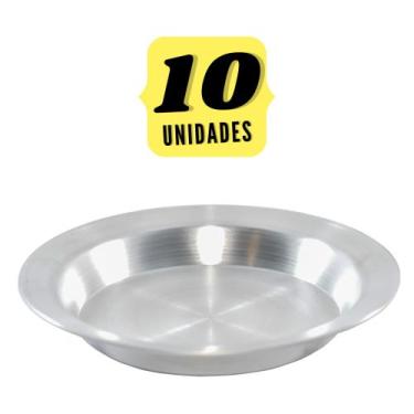 Imagem de Kit Com 10 Pratos Merenda Escolar Aluminio Reforçado N 22 Jogo Almoço 