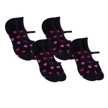 Imagem de 4 Pares De Meias Femininas Selene Pilates Antiderrapante Com Viés, Pre