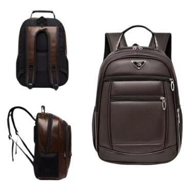 Imagem de Mochila Couro Média Masculina Feminina Reforçada Com Cabo de Aço - New