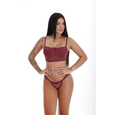 Imagem de Conjunto Lingerie cropped rendado com aro sutiã meia taça Peaches (mai