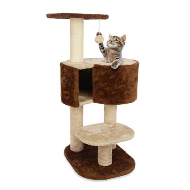 Imagem de TZHYKPHOME Árvore grande para gatos com poleiro alargado para gatos grandes, torre de gato de 114 cm para gatos internos, condomínio de vários níveis, postes e rampa para arranhadores, cesta para