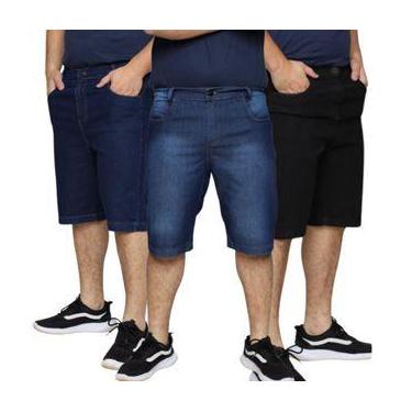 Imagem de Kit 3 Bermudas Jeans Tradicional Masculina Algodão e Elastano Slim Pre