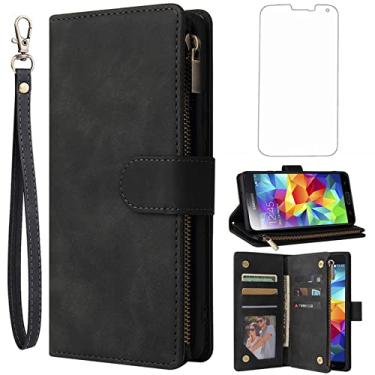 Imagem de Asuwish Capa carteira compatível com Samsung Galaxy S5 e protetor de tela de vidro temperado, capa flip de couro, porta-cartões, capas de telefone para Glaxay S 5 Neo Gaxaly 5S Galaxies GS5 G900A