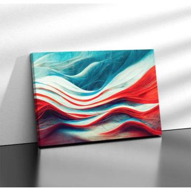 Imagem de Quadro Tecido Canvas Abstrato Abstract Vermelho Azul Ondas - LindaCasa