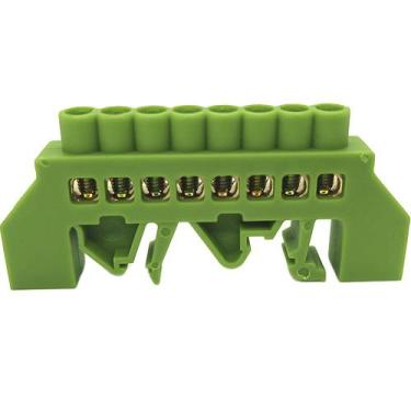 Imagem de Barramento Terminal Barra Aterramento Terra Din ou Fixo Verde 8 Furos 