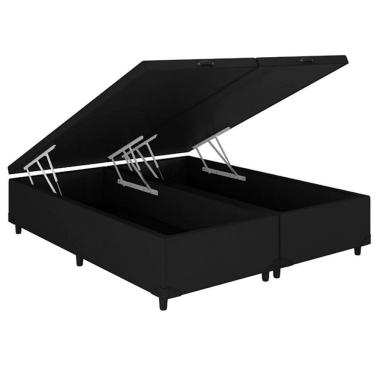 Imagem de Base Box Baú Bipartido King Blindado Corino Linhão Preto 36X192X203 AN