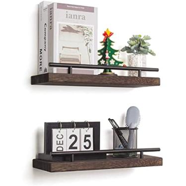 Imagem de AKKO Prateleiras flutuantes para parede, conjunto de 2 prateleiras de armazenamento de madeira rústica montadas na parede, perfeita decoração de casa para banheiro, fazenda, cozinha, quarto e sala de estar