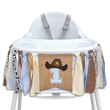 Imagem de ZAIBIANHAO Banner Cowboy One High Chair - Guirlanda de tecido com tema de rodeio, faixa de cadeira alta de aniversário de fazenda, decoração de primeiro aniversário de menina vaca ocidental