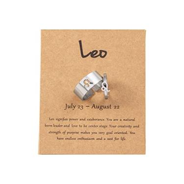 Imagem de COLORFUL BLING 12 anéis de signo do zodíaco de astrologia constelação com cartão de mensagem para mulheres e homens, anéis combinando de aço inoxidável, presentes de aniversário de amizade, Metal, Inoxidável