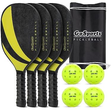Imagem de GoSports Conjunto Pickleball com 4 pás, 4 bolas de pickleball reguláveis e estojo de transporte - amarelo