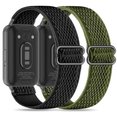 Imagem de Folavii Pacote com 2 pulseiras esportivas elásticas de nylon compatível com Samsung Galaxy Fit 3 para mulheres e homens, pulseira esportiva macia ajustável para Galaxy Fit 3 SM-R390