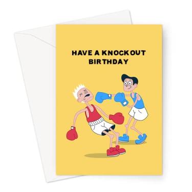Imagem de LEMON LOCO Cartão comemorativo Have A Knockout Birthday | Cartão de aniversário de piada de boxe para boxeador, fã de boxe, irmão, pai, namorado, marido, ele, cartões de aniversário temáticos de boxe,