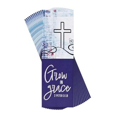 Imagem de BKM-3238 Grow in Grace Cross - 2 Peter 3:45-15 x 5 cm Marcador de livro azul marinho e branco marcador de página; pacote com 12