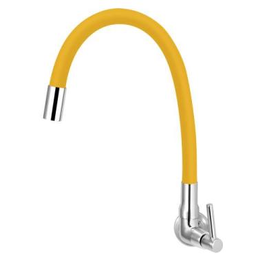 Imagem de Torneira Cozinha De Parede Tubo Gourmet Flexível Amarelo - Modelar
