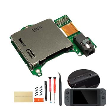 Imagem de Substituição para slot de leitor de cartão de jogo Switch com porta de entrada de fone de ouvido para console Nintendo Switch HAC-001 NS com parafusos de tampa traseira [não serve para Switch Lite,