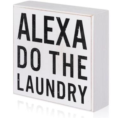 Imagem de Jetec Sinal clássico caixa de madeira sinal preto branco caixa sinal letras decorativas caixa de madeira placa para prateleira sala de estar banheiro lavanderia decoração (fundo branco)