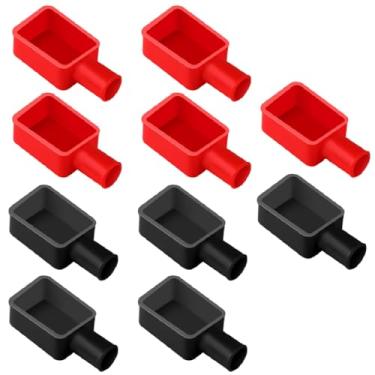 Imagem de 10 peças de tampas de terminais de bateria de proteção isolante de terminal de bateria capas de cabos positivos e negativos em vermelho e preto para carros de barco