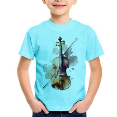 Imagem de Camiseta Infantil Violino - Foca na Moda, Azul claro, 8