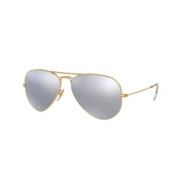 Imagem de Ray-Ban RB3025 Óculos de sol aviador clássico espelhado, dourado fosco/flash de prata polarizado, 58 mm