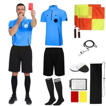 Imagem de redgino Kit de árbitro de futebol profissional camisa de árbitro de futebol, shorts de fantasia de árbitro, apito de treinador, meias de árbitro, bandeiras e cartões de árbitro acessório esportivo