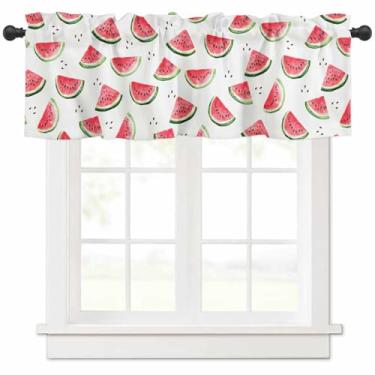 Imagem de Cortinas de verão para janelas, estilo aquarela, melancia, praia, céu, chinelos com bolso para varão, tratamentos de janela, cortinas curtas para cozinha, banheiro, sala de estar, 137 x 45 cm, 1