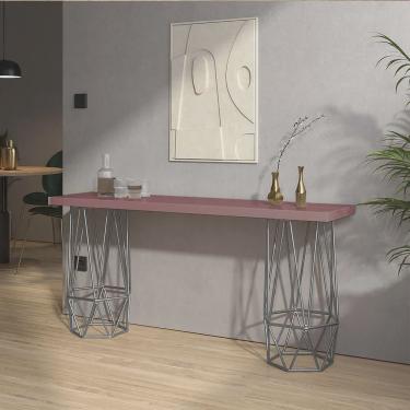 Imagem de Mesa Aparador Buffet Balcão Caleb 150 cm Industrial Ferro Prata Tampo 100% mdf Rosa - A...