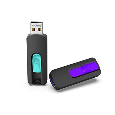 Imagem de VICFUN Pacote com 2 unidades flash USB 32 GB USB 3.0, pendrive, retrátil USB, armazenamento de dados 32G, ciano/roxo