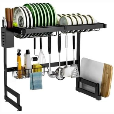 Imagem de Escorredor de Louça Inoxidável 65cm Autossustentável Modular Preto Com Suporte Para Talheres Pratos Detergente Tábua de Corte Compacto Reforçado Fácil de Montar