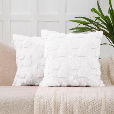 Imagem de VAKADO Capas de almofada decorativas 40,6 x 40,6 cm, conjunto de 2 capas de almofada de sofá para decoração de ambientes externos europeus brancas, decoração de cama para sofá, quarto, escritório