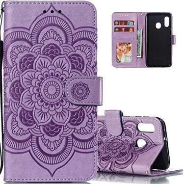 Imagem de LEECOCO Capa para Galaxy A10E Mandala Embossing Luxury PU Leather Flip Notebook Carteira Estilo Livro Suporte Magnético Slot para Cartão Folio Capa para Samsung Galaxy A10E / A20E Mandala Roxo Claro