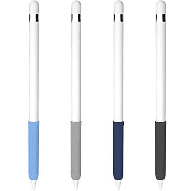 Imagem de YINVA Suporte de 4 peças compatível com Apple Pencil 1ª geração, capa ergonômica de silicone premium, acessórios compatíveis com iPad Pencil 1 geração (azul, azul marinho, cinza, preto)