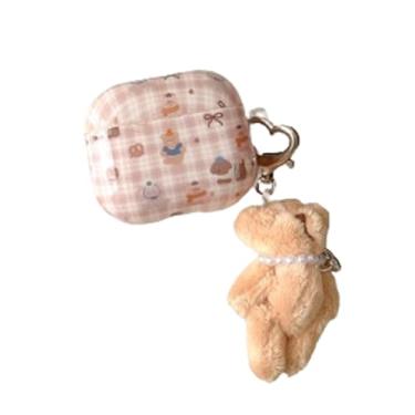 Imagem de AOLABOKY Capa de fone de ouvido divertida de desenho fofo compatível com AirPods 4 com chaveiro, capa protetora IMD para AirPods 4ª geração (urso)