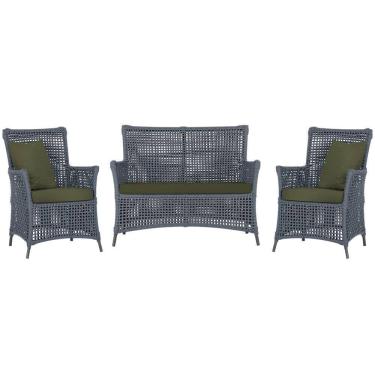 Imagem de Jogo Sofá e 2 Poltronas de Área Igapó Alumínio Pintura Preta Corda Náutica Estofado 13 Trama