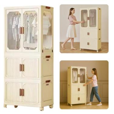 Imagem de Guarda Roupa Modular Com Rodinhas Portas Translúcidas Plástico Reforça