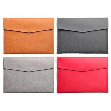 Imagem de Pastas de Arquivo Bolsa para documentos de couro com 4 unidades Bolsa para documentos comerciais em papel A4 Pasta de grande capacidade para armazenamento de escritório com botão de pressão espesso Or