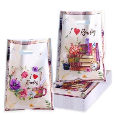 Imagem de Corbekel 100 peças de sacos de presente de plástico para amantes de livros, 24 x 18 cm, saco de doces temático de livros, sacolas de lembrancinhas para festas e clubes